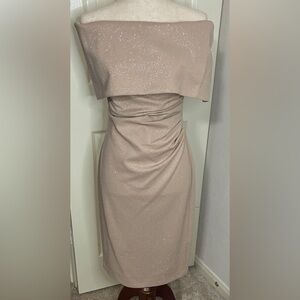 NWT VINCE CAMUTO Shimmer off shoulder dress Elegant champagne Size 6 Wedding